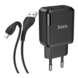 Сетевое зарядное устройство Hoco N7 Speedy dual port charger set Micro черное                       