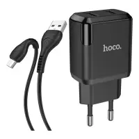 Сетевое зарядное устройство Hoco N7 Speedy dual port charger set Micro черное                       