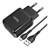 Сетевое зарядное устройство Hoco N7 Speedy dual port charger set Micro черное                       