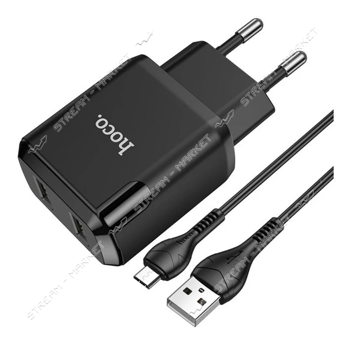 Сетевое зарядное устройство Hoco N7 Speedy dual port charger set Micro черное                       