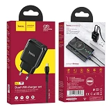 Сетевое зарядное устройство Hoco N7 Speedy dual port charger set Micro черное                       