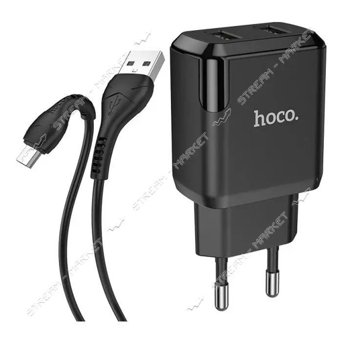 Сетевое зарядное устройство Hoco N7 Speedy dual port charger set Micro черное                       