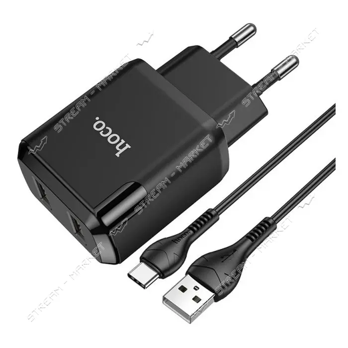 Сетевое зарядное устройство Hoco N7 Speedy dual port charger set Type-C черное