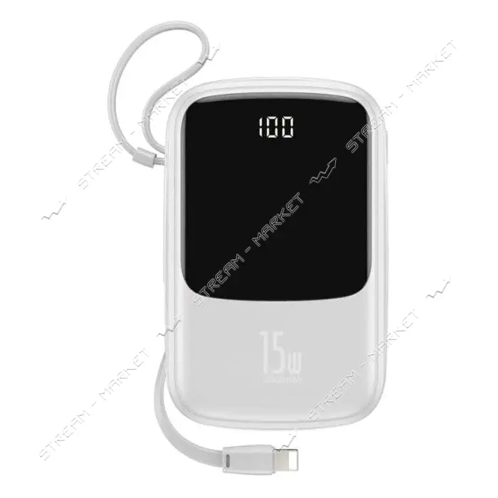 Портативное зарядное устройство Baseus Q pow Digital Display 3A IP Cable 10000mAh белое             