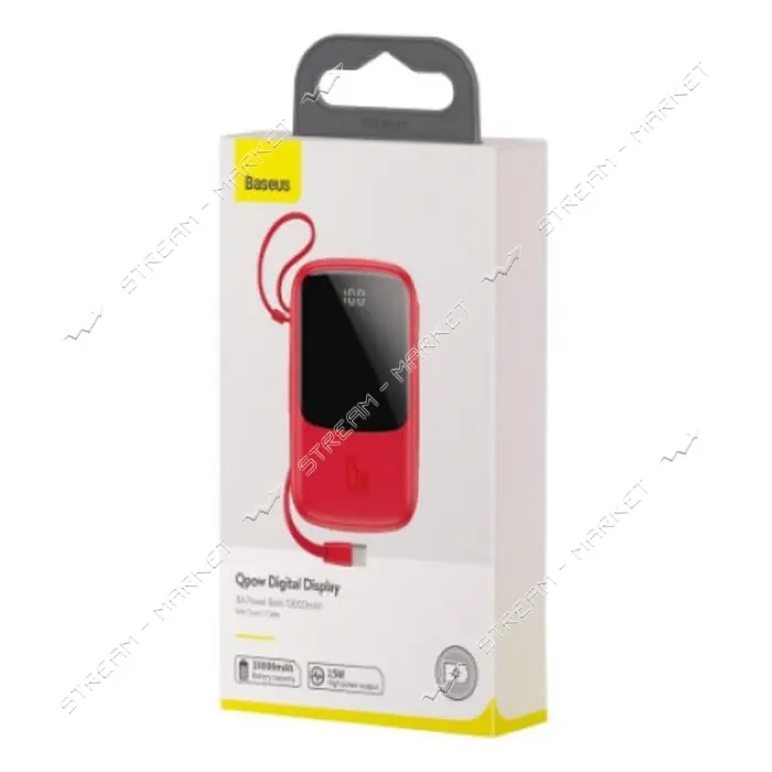 Портативное зарядное устройство Baseus Q pow Digital Display 3A Type-C Cable 10000mAh красное