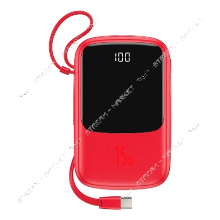 Портативное зарядное устройство Baseus Q pow Digital Display 3A Type-C Cable 10000mAh красное