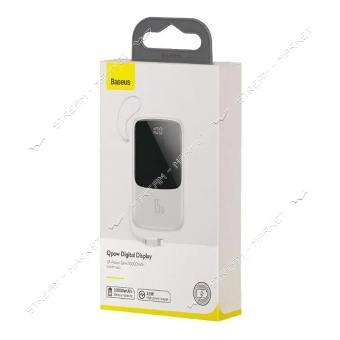 Портативное зарядное устройство Baseus Q pow Digital Display 3A Type-C Cable 10000mAh белое         