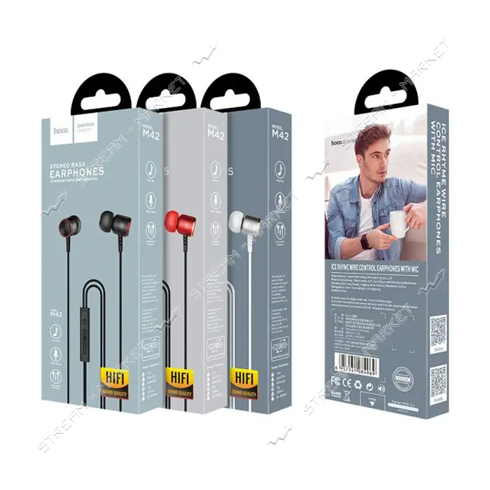Наушники проводные Hoco M42 Ice rhyme wire control черно-красные                                    