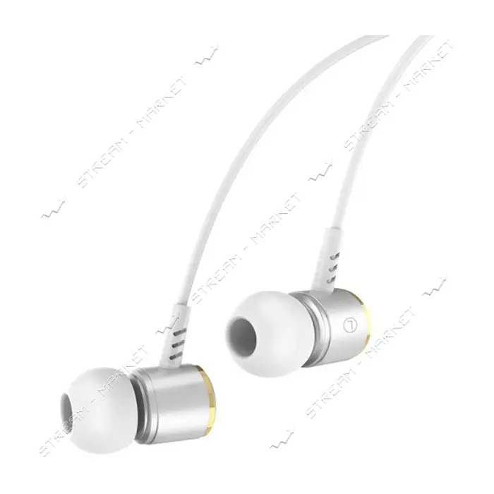 Наушники проводные Hoco M42 Ice rhyme wire control цвет белый плюс серебро                          