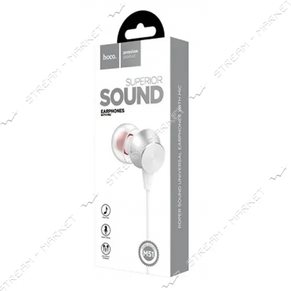 Наушники проводные Hoco M51 Proper sound белые                                                      