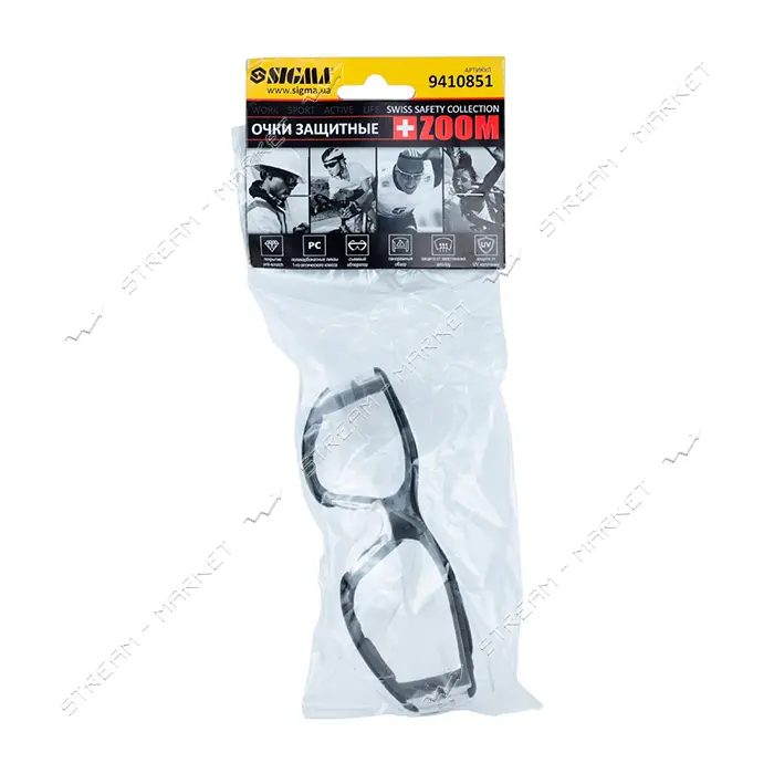 Очки защитные c обтюратором Sigma 9410851 Zoom anti-scratch, anti-fog прозрачные