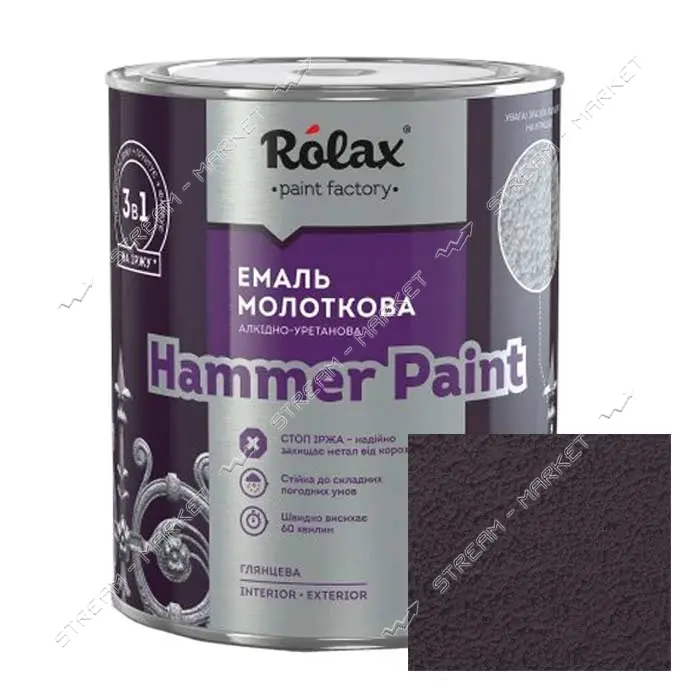 Краска молотковая Rolax Hammer Paint 320 0.75л бордовый