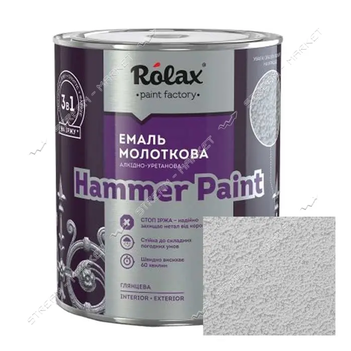 Краска молотковая Rolax Hammer Paint 306 0.75л серебро