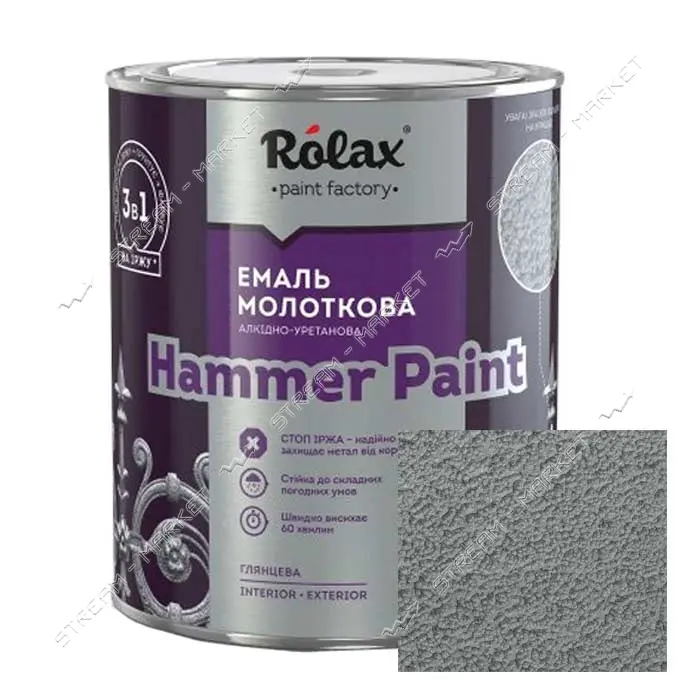 Краска молотковая Rolax Hammer Paint 304 0.75л серая