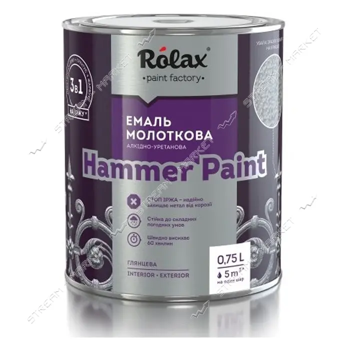 Краска молотковая Rolax Hammer Paint 322 0.75л фиалка