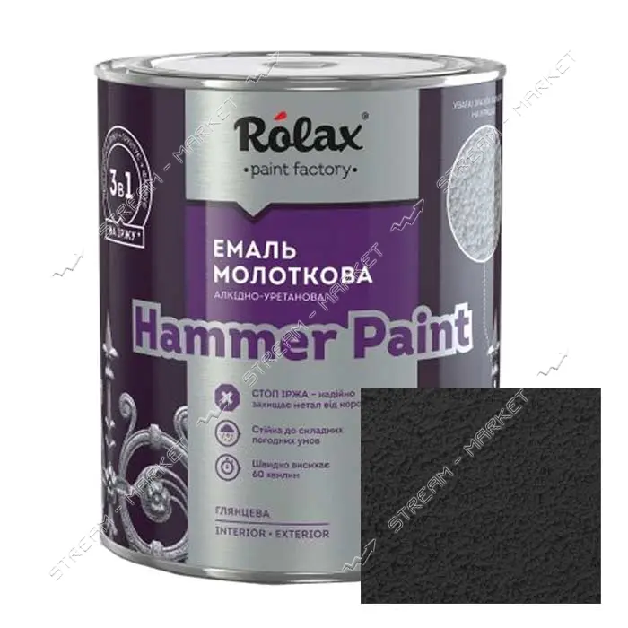 Краска молотковая Rolax Hammer Paint 305 0.75л черная