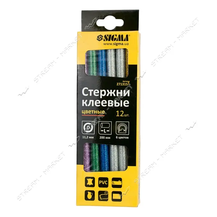 Набор стержней клеевых Sigma 2713151 11.2х200мм 12шт 240г цветные                                   