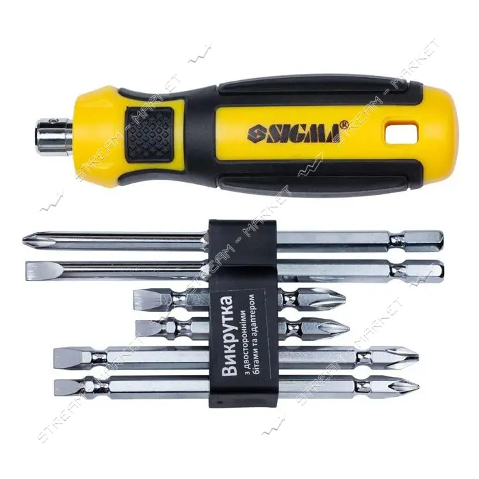 Отвертка с двухсторонними битами Sigma 4009711 6 в 1 плюс адаптер CrV Mega