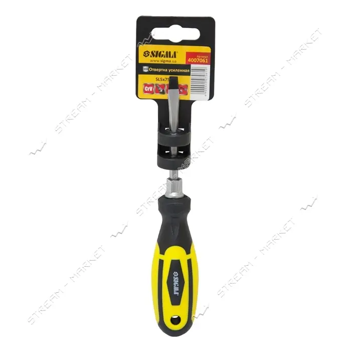 Отвертка усиленная шлицевая Sigma 4007061 SL 5х75мм под ключ CrV                                    