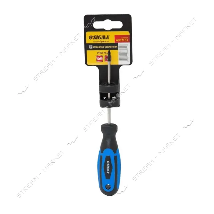 Отвертка усиленная крестовая Sigma 4007151 SL 0х75мм под ключ CrV                                   