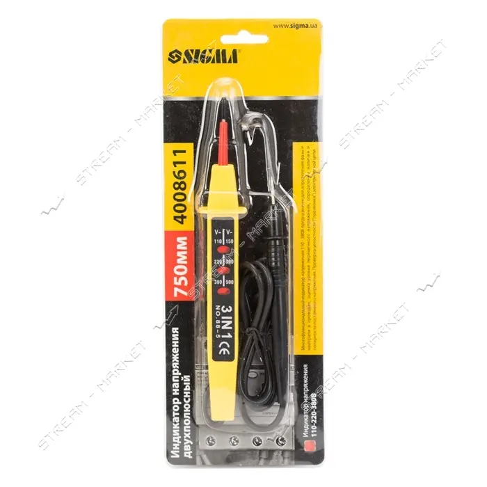 Отвертка-индикатор Sigma 4008611 двухконтактная 110-220-380В 750мм