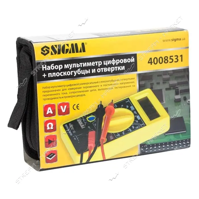 Набор мультиметр Sigma 4008531 цифровой плюс плоскогубцы и отвертки чехол