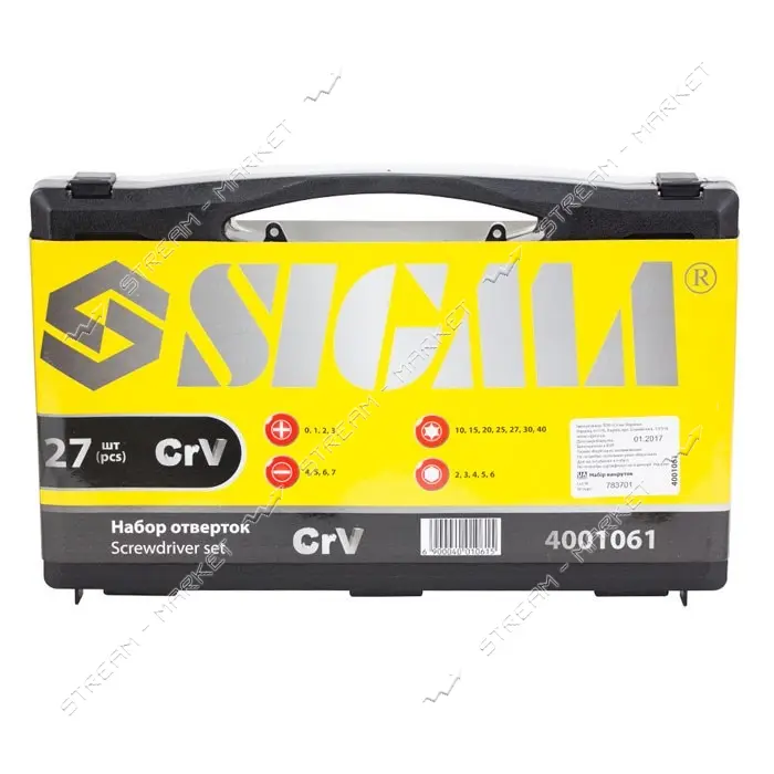Набор отверток плюс биты Sigma 4001061 27шт CrV пласт кейс