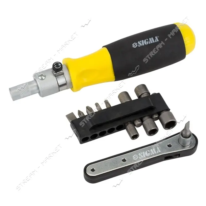 Отвертка с реверсом Sigma 4001131 плюс трещотка плюс биты 11шт CrV