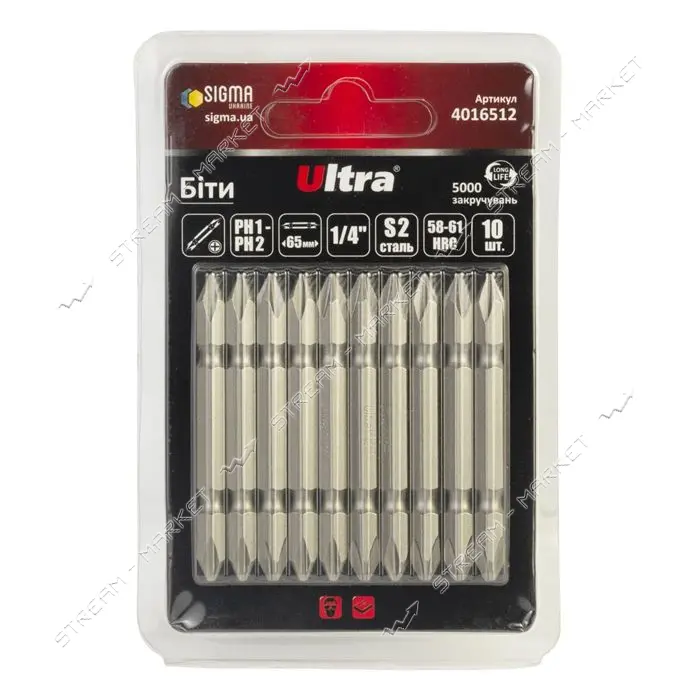 Биты Ultra 4016512 PH1-PH2х65мм 1/4" 10шт S2 блистер                                                
