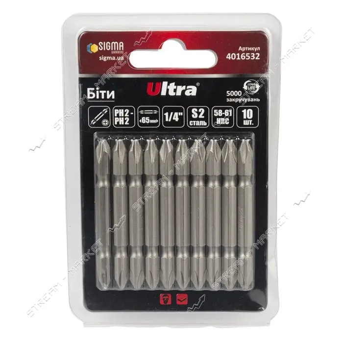 Биты Ultra 4016532 PH2-PH2х65мм 1/4" 10шт S2 блистер