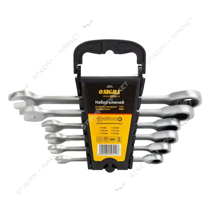 Ключи рожково-накидные трещоточные Sigma 6010511 6шт 8 10 12 13 17 19мм CrV satine                  