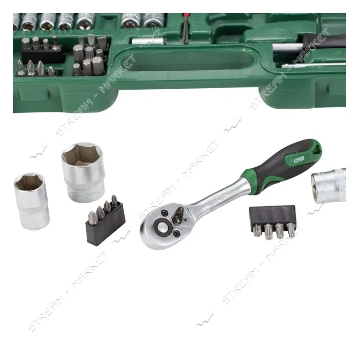 Набор насадок торцевых и биты Grad 6004245 1/4" 1/2" 72шт CrV                                       