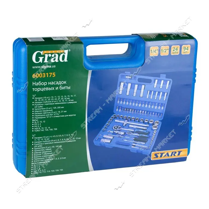 Набор насадок торцевых и биты Grad 6003175 1/4" 1/2" 94шт Start