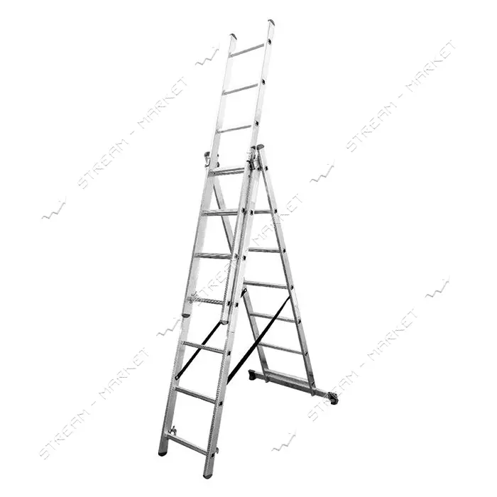 Лестница Apro 552001 универсальная 3-секционная алюминиевая 3x7 ступеней                            