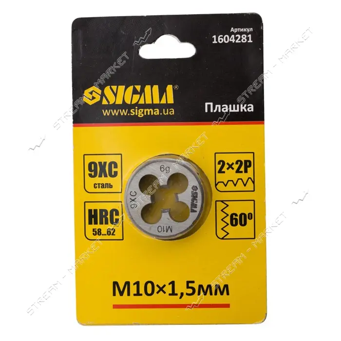 Плашка Sigma 1604281 М10х1.5мм                                                                      