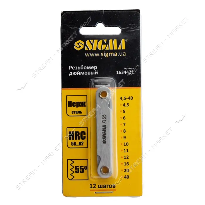 Резьбомер дюймовый Sigma 1634421 12 шагов