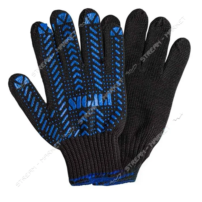 Перчатки трикотажные Sigma 9442471 Актив XL с ПВХ точкой черные темно-синие