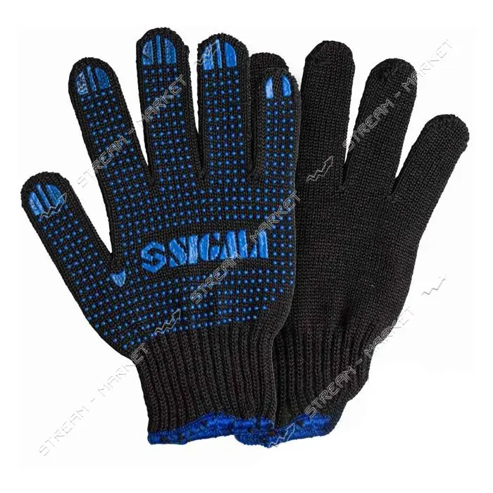 Перчатки трикотажные Sigma 9442531 Оптима XL с ПВХ точкой черные