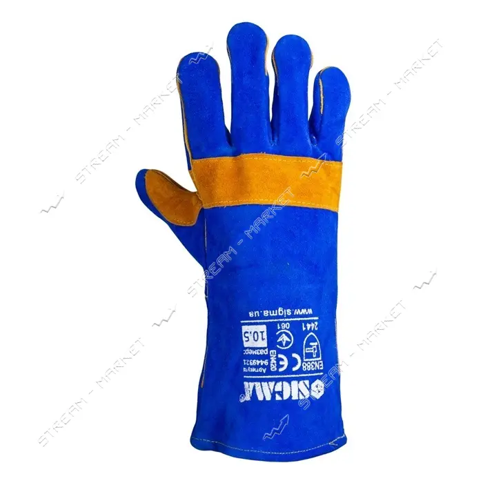 Перчатки краги сварщика Sigma 9449321 XXL 35см сине-желтые