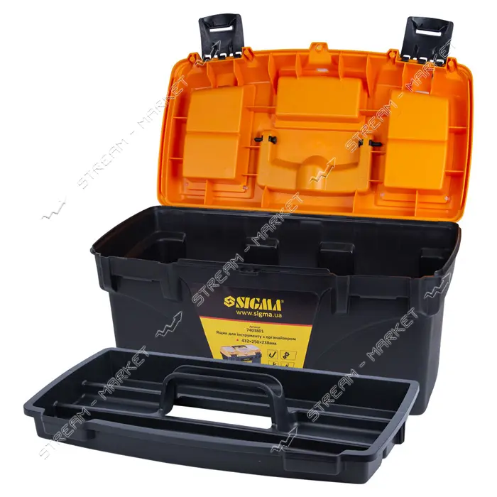 Ящик для инструмента Sigma 7403801 с органайзером 432х250х238мм