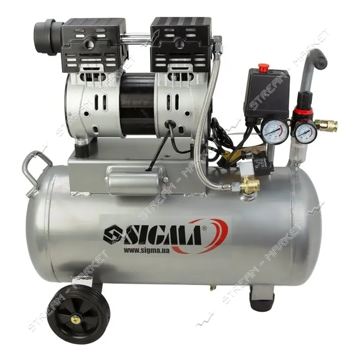 Компрессор двухцилиндровый безмасляный Sigma 7042531 1.1кВт 154л/мин 8бар 30л