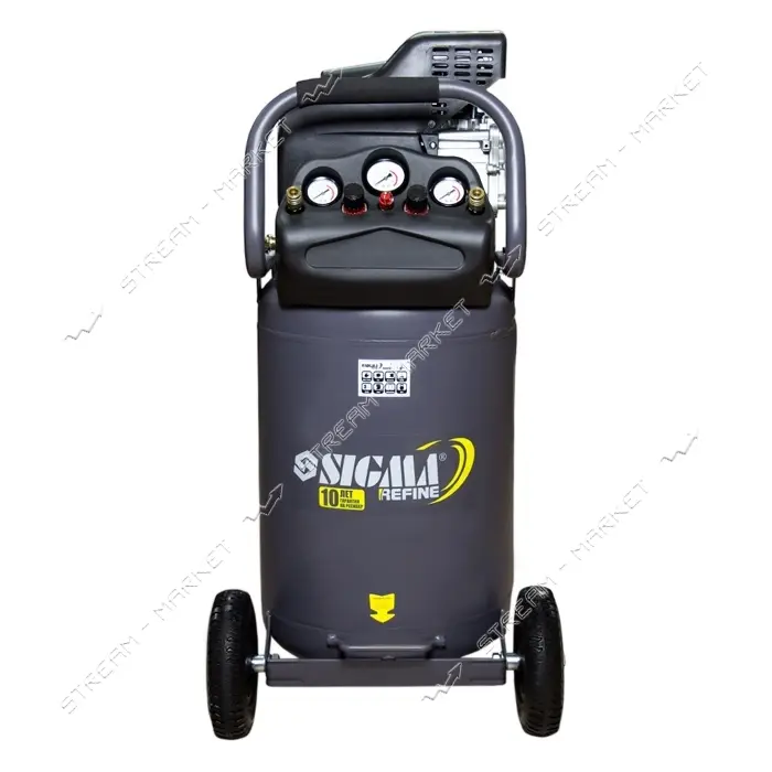 Компрессор одноцилиндровый Sigma Refine 7043261 2кВт 335л/мин 8бар 78л 2 крана вертикальный         