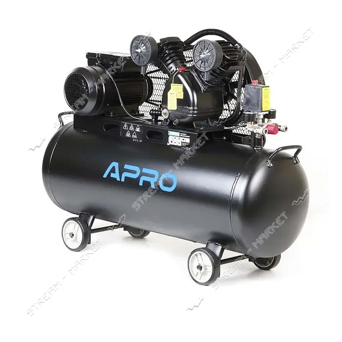 Компрессор двухцилиндровый Apro 850182 ременной 2.2кВт 402л/мин 8бар 100л 2 крана                   
