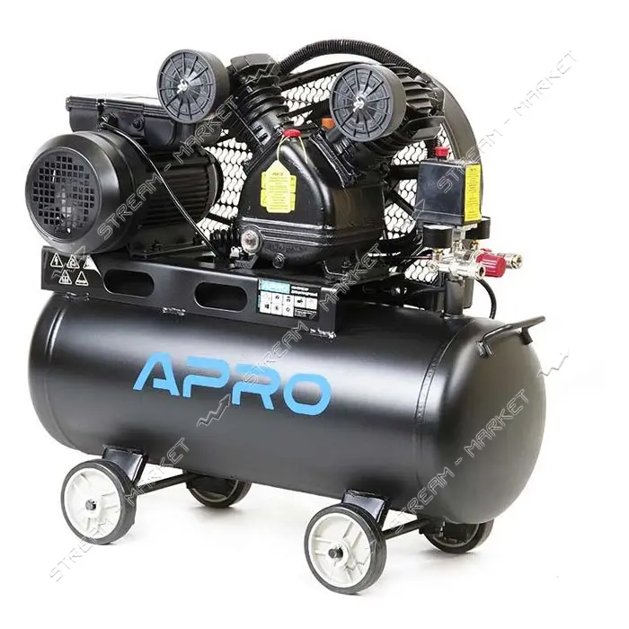 Компрессор двухцилиндровый Apro 850181 ременной 2.2кВт 402л/мин 8бар 50л 2 крана
