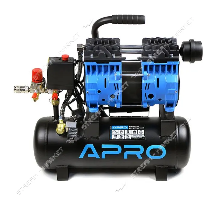 Компрессор двухцилиндровый Apro 850170 безмасляный OFE-9 8Бар 0.6кВт 152л/мин 9л                    