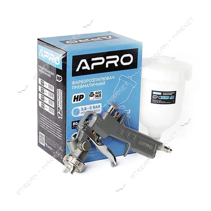 Краскораспылитель Apro 850017 НР 1.8мм в/б пластик 600мл                                            