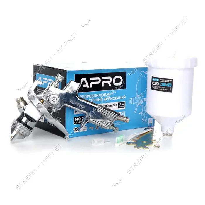 Краскораспылитель Apro 850034 HVLP 1.3мм в/б пластик 600мл хром