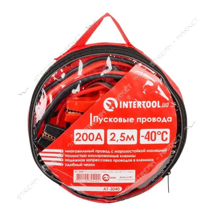 Пусковые провода Intertool AT-3040 200А до -40С 2.5м с чехлом