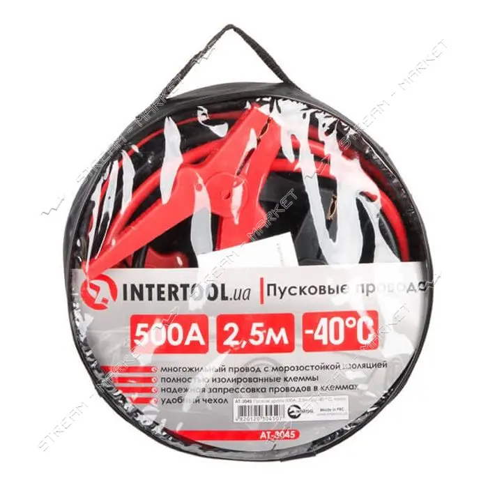 Пусковые провода Intertool AT-3045 500А до -40С 2.5м с чехлом                                       