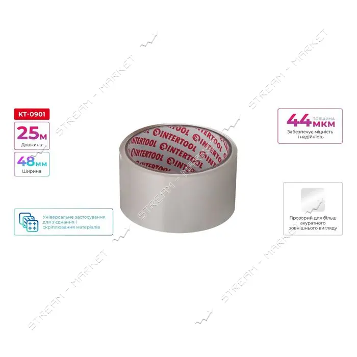 Скотч Intertool KT-0901 52мкм 48мм 25м прозрачный                                                   